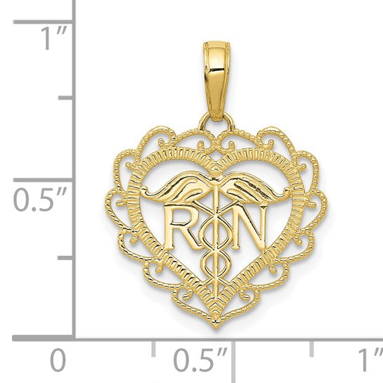 10K Yellow Gold RN Nurse Heart Pendant