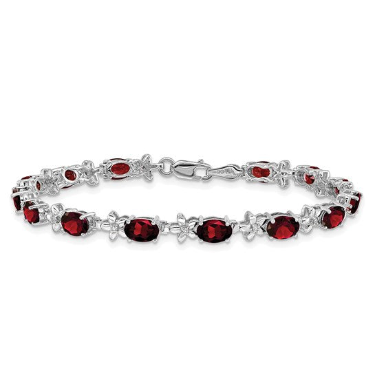 14K Yellow/White Gold Natural Garnet & Diamond Floral Bracelet