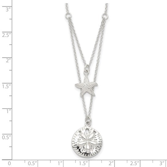 Sterling Silver Sand Dollar Star Fish Double Necklace