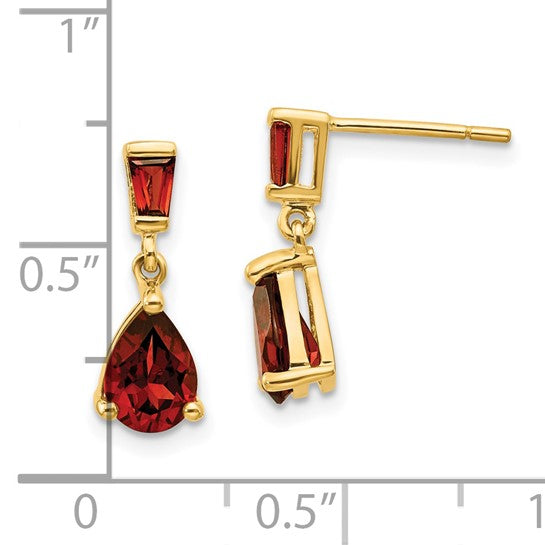 14K Yellow Gold Baggot Mini Dangle Natural Garnet Earrings
