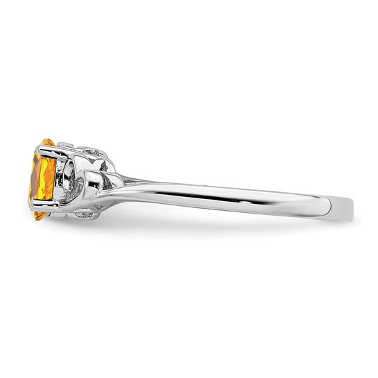 Sterling Silver White Gold Plated Natural Citrine Gemstone Heart Band Ring