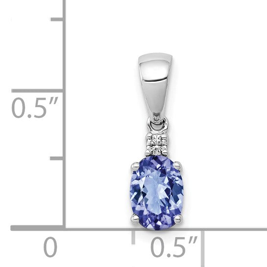 14K White Gold .75 Carat Natural Tanzanite & Diamond Solitaire Pendant