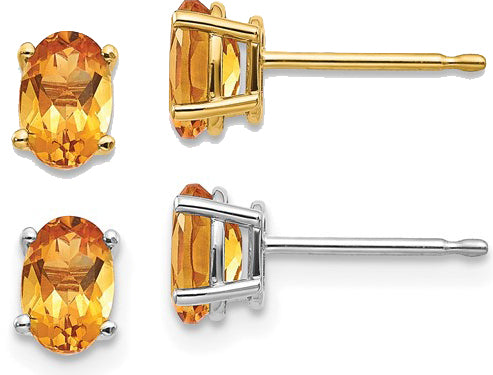 14K Yellow Gold .4 Carat Oval Cut Natural Citrine Stud Earrings