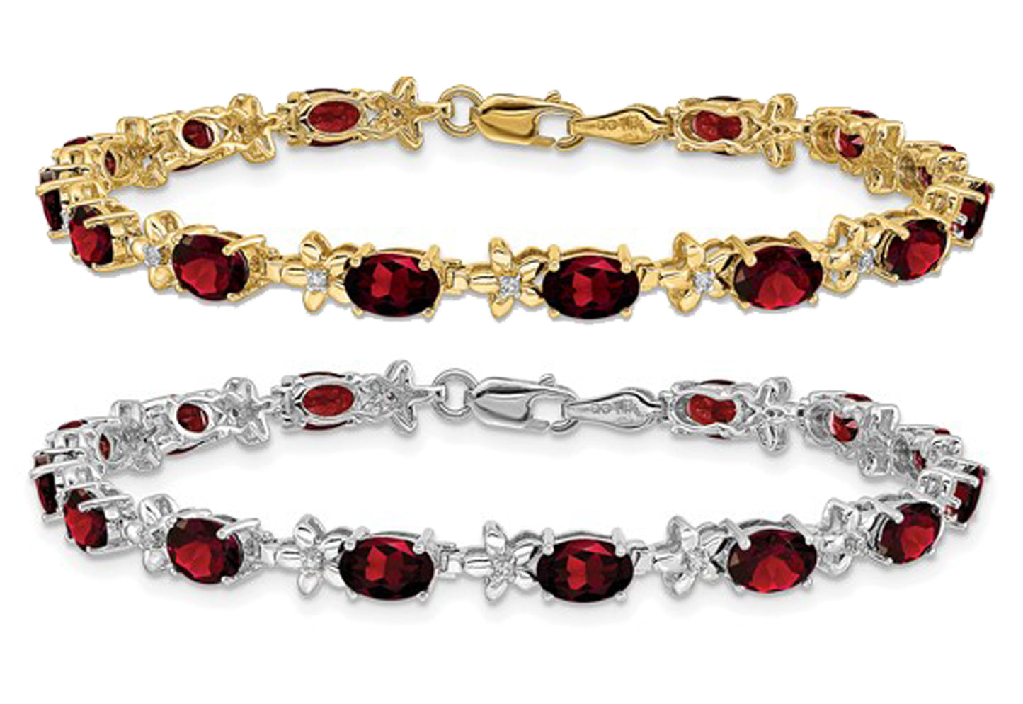 14K Yellow/White Gold Natural Garnet & Diamond Floral Bracelet