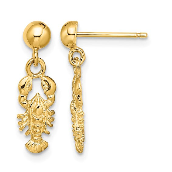 10K Yellow Gold Dangle Lobster Earrings