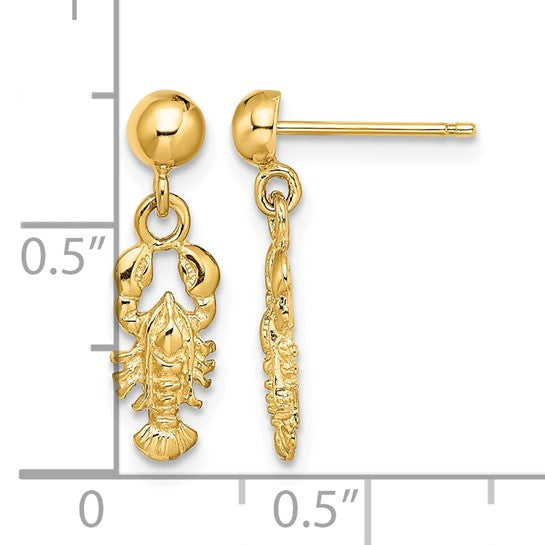 10K Yellow Gold Dangle Lobster Earrings