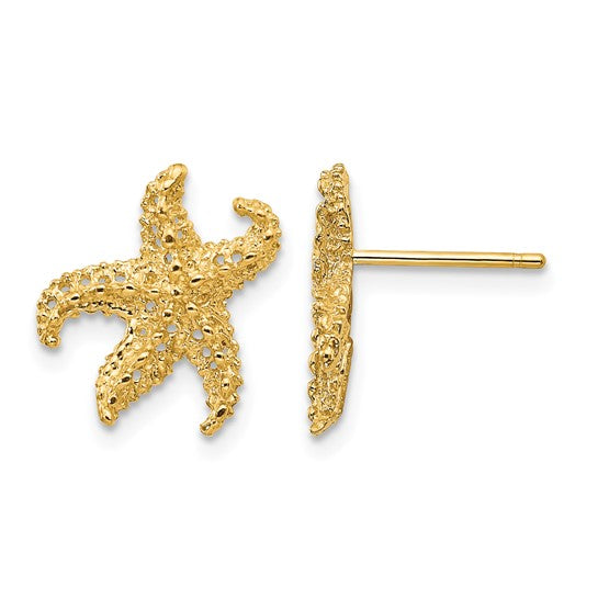 10K Yellow Gold Star Fish Earrings