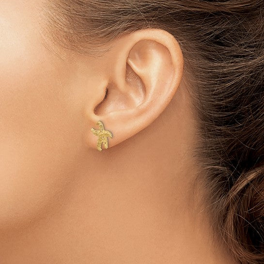10K Yellow Gold Star Fish Earrings