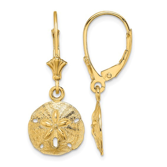 10K Yellow Gold Dangle Sand Dollar Earrings