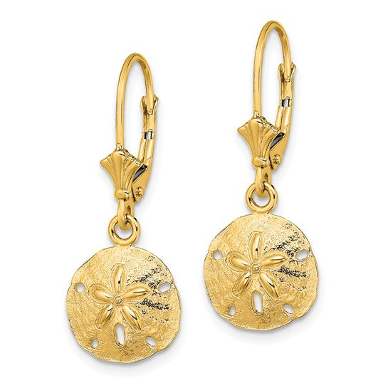 10K Yellow Gold Dangle Sand Dollar Earrings