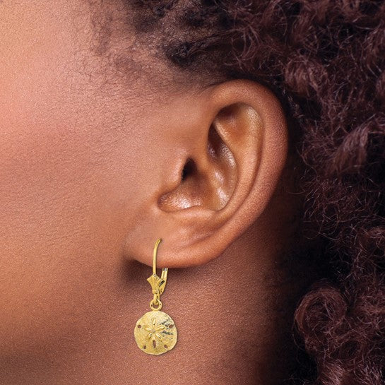 10K Yellow Gold Dangle Sand Dollar Earrings