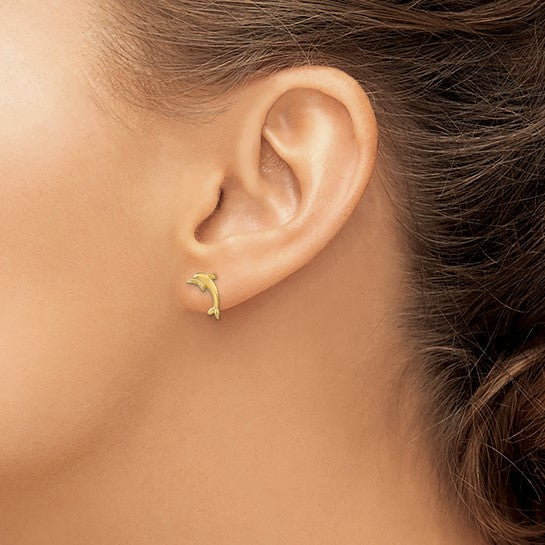 10K Yellow Gold Dolphin Stud Earrings