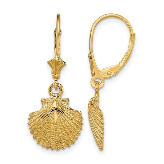 14K Yellow Gold Sea Shell Scallop Earrings