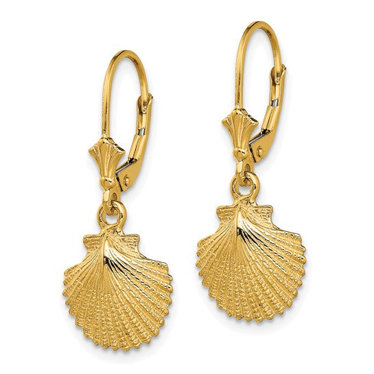 14K Yellow Gold Sea Shell Scallop Earrings
