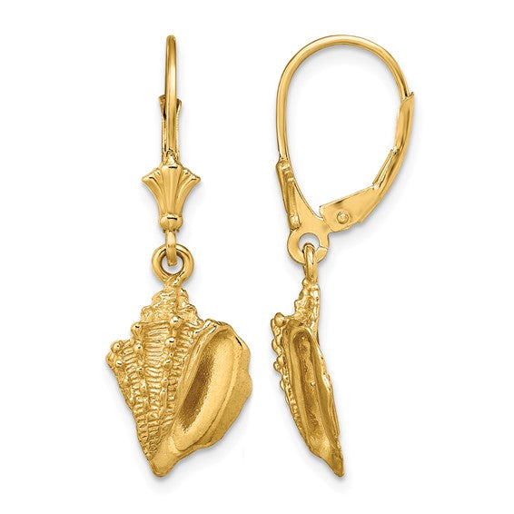 14K Yellow Gold Conch Shell Earrings