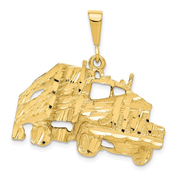 10K Yellow Gold Semi Tractor Trailer Dump Truck CDL Driver Pendant