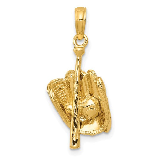 10K Yellow Gold 3D Baseball Bat And Glove