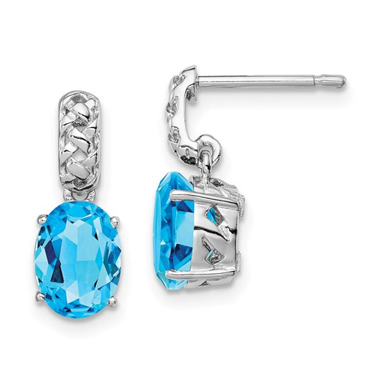 White Gold Filled Sterling Silver 1.5 Carat Blue Topaz Lattice Earrings