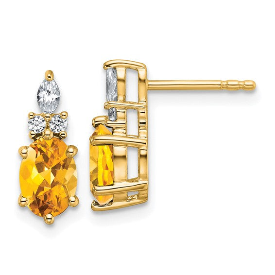 14K Yellow/White Gold Natural Citrine & Diamond Enhanced Earrings