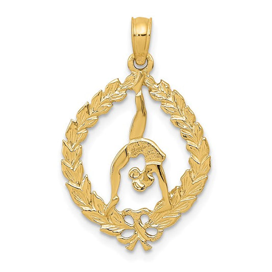 10K/14K Yellow Gold Champion Framed Gymnastics Pendant