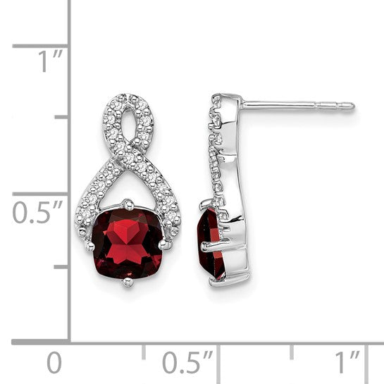 14K White Gold Natural Twist Diamond & Garnet Post Earrings