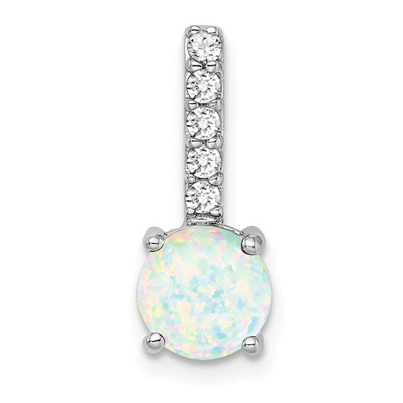 14K White Gold Natural Diamond & Lab Created Opal Pendant