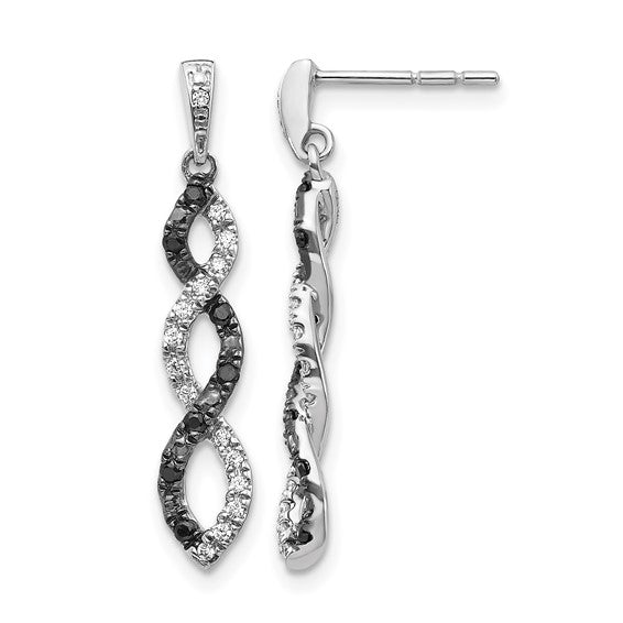 14K White Gold Black & White Diamond 1/3 Carat Twist Earrings
