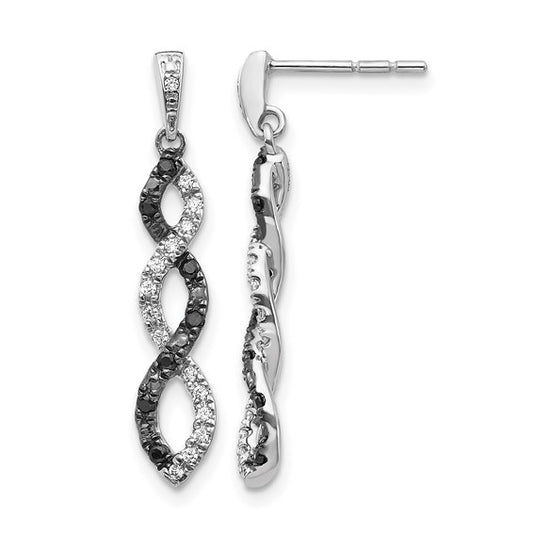 14K White Gold Black & White Diamond 1/3 Carat Twist Earrings