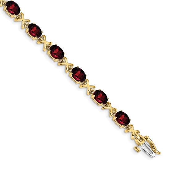 14K Yellow Gold XO 1 Carat Natural Garnet Bracelet