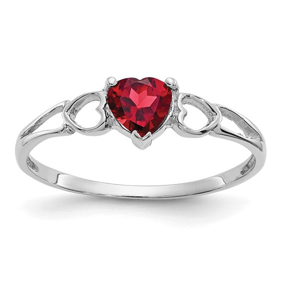 14K Yellow/White Gold Heart Garnet Stone With Heart Cut Out Ring