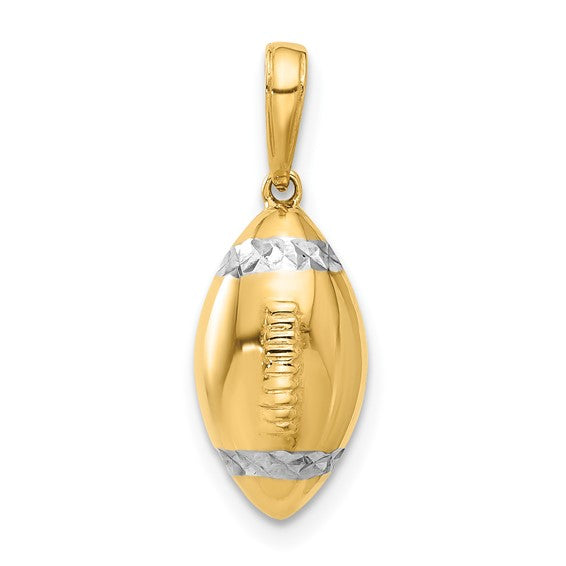 14K Gold Two Toned Yellow & White Gold Football Pendant