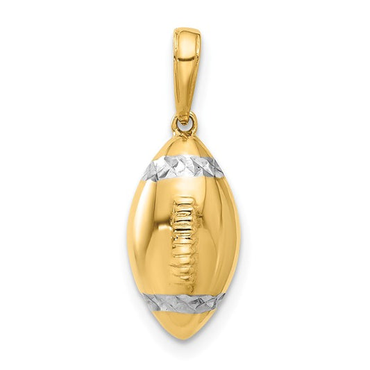 14K Gold Two Toned Yellow & White Gold Football Pendant