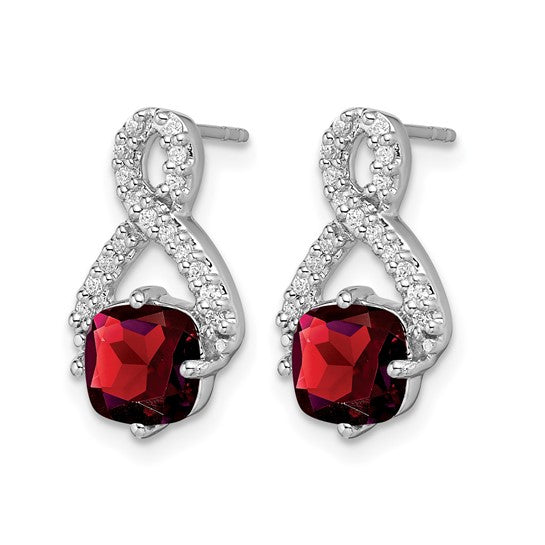 14K White Gold Natural Twist Diamond & Garnet Post Earrings