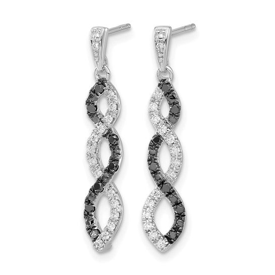 14K White Gold Black & White Diamond 1/3 Carat Twist Earrings