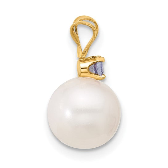 14K Yellow Gold Freshwater Pearl Tanzanite Birthstone Pendant
