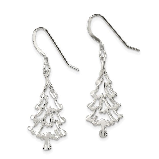 Sterling Silver Diamond Cut Christmas Tree Earrings