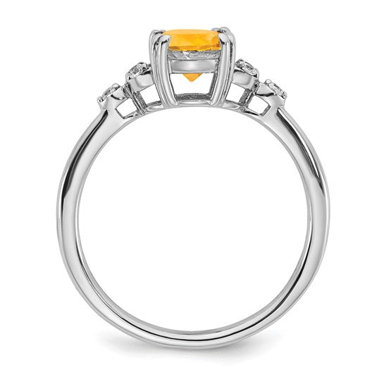 Sterling Silver White Gold Plated 1.25 Carat Natural Citrine & Diamond Ring