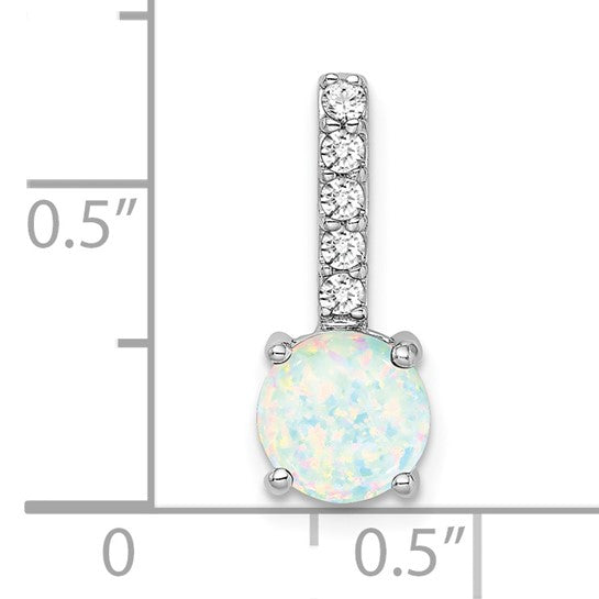 14K White Gold Natural Diamond & Lab Created Opal Pendant