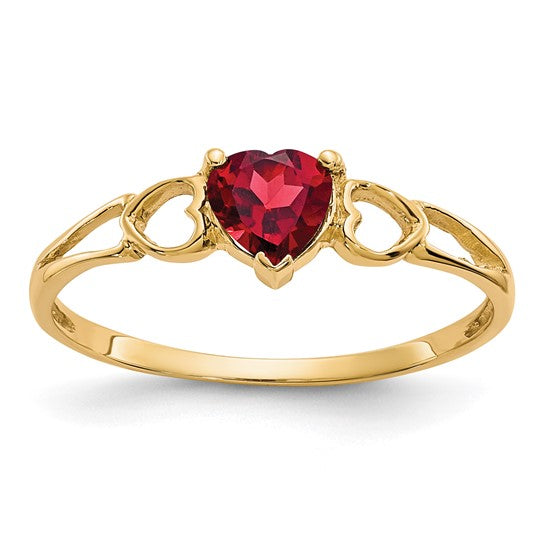 14K Yellow/White Gold Heart Garnet Stone With Heart Cut Out Ring