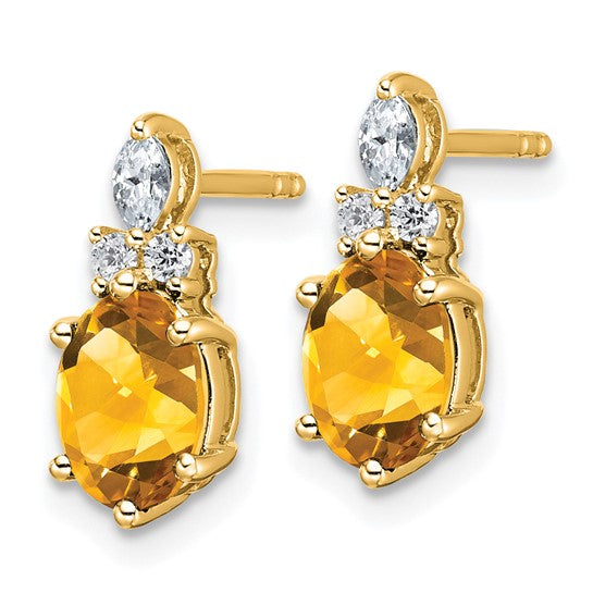 14K Yellow/White Gold Natural Citrine & Diamond Enhanced Earrings