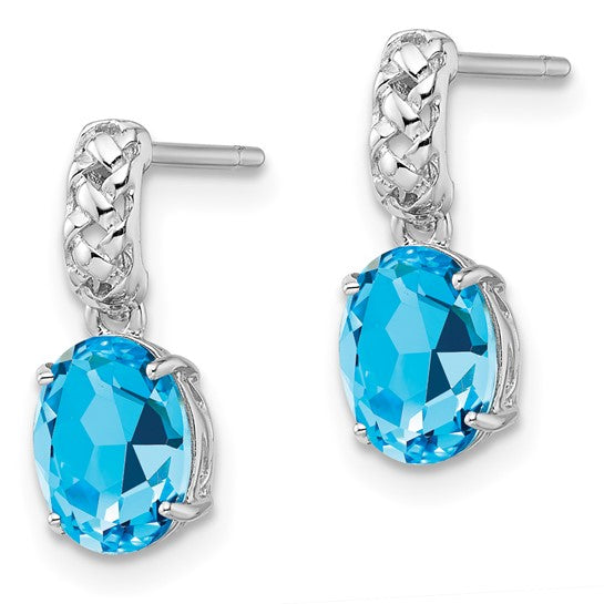 White Gold Filled Sterling Silver 1.5 Carat Blue Topaz Lattice Earrings