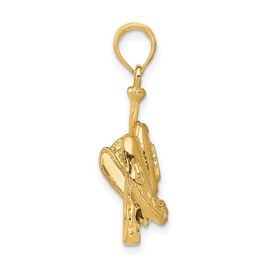 10K Yellow Gold 3D Baseball Bat And Glove