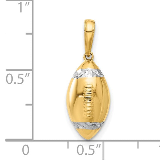 14K Gold Two Toned Yellow & White Gold Football Pendant