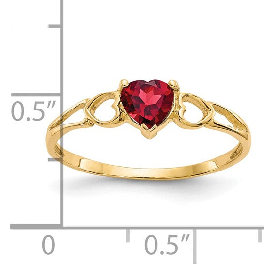 14K Yellow/White Gold Heart Garnet Stone With Heart Cut Out Ring