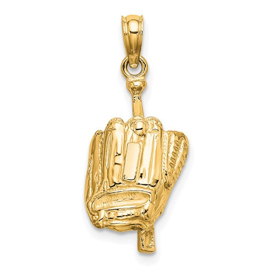 10K Yellow Gold 3D Baseball Bat And Glove