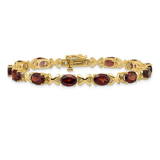 14K Yellow Gold XO 1 Carat Natural Garnet Bracelet