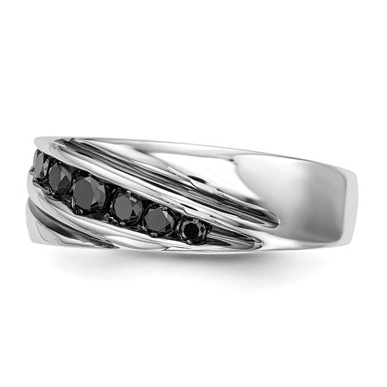 White Night White Gold Filled Sterling Silver Black Diamond Men's Wedding Band