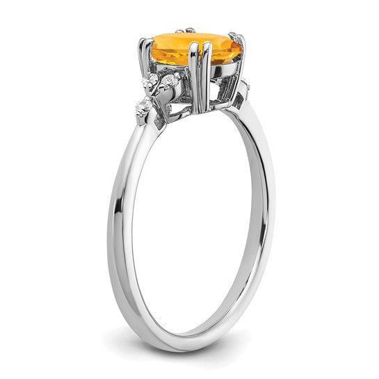 Sterling Silver White Gold Plated 1.25 Carat Natural Citrine & Diamond Ring