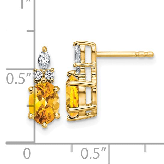 14K Yellow/White Gold Natural Citrine & Diamond Enhanced Earrings