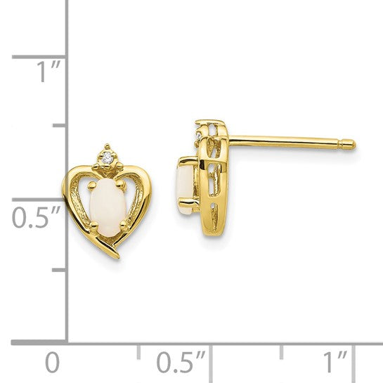 10k/14k Natural Opal & Diamond Heart Earrings